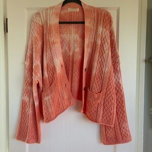 Free People Coral and Tie Dye Knit Cardigan